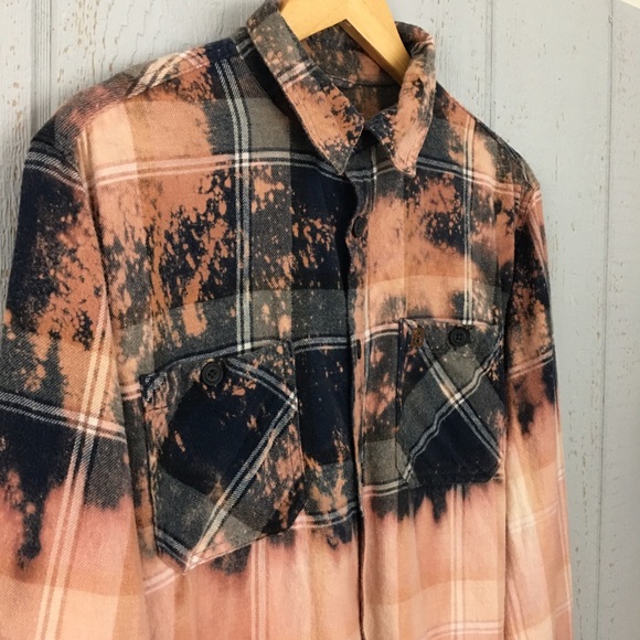 UpCycle Bleached Dyed Cropped Flannel Reworked Grunge Punk - Picture 4 of 7